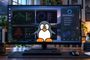 Monitor de ordenador mostrando el escritorio de un sistema operativo Linux con ventanas de terminal y el logotipo de Tux en primer plano.