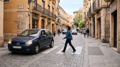 Calle con peatón cruzando