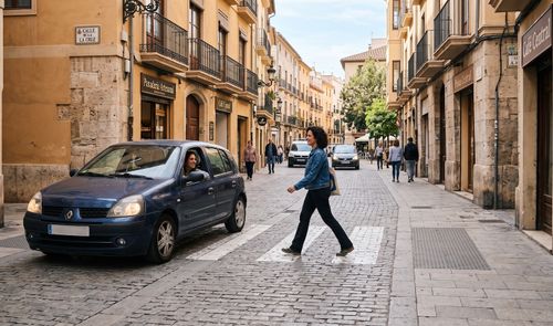 Calle con peatón cruzando
