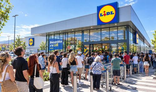 Gente haciendo cola para entrar en Lidl