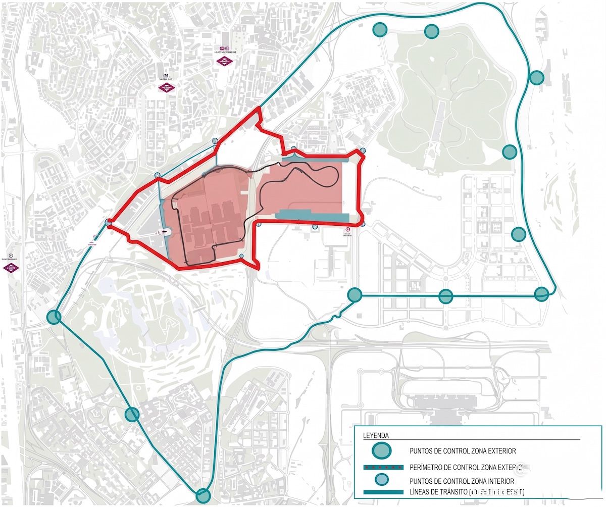 Mapa con los cortes por el Gran Premio de F1 de Madrid