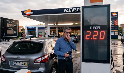 Gasolinera mostrando la subida del precio del diesel