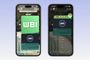 Captura de pantalla conceptual mostrando la nueva interfaz de WhatsApp para iOS con diseño Liquid Glass, donde se aprecian la barra de escritura flotante y las transparencias en los menús