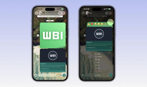 Captura de pantalla conceptual mostrando la nueva interfaz de WhatsApp para iOS con diseño Liquid Glass, donde se aprecian la barra de escritura flotante y las transparencias en los menús