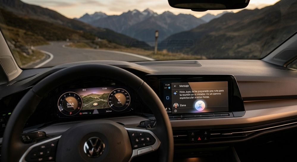 Pantalla de infoentretenimiento en el salpicadero de un coche mostrando un mensaje de texto a través de Android Auto.