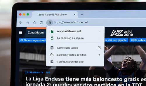 Menú de seguridad del navegador Chrome mostrando la conexión segura por protocolo HTTPS en la web de ADSLZone.