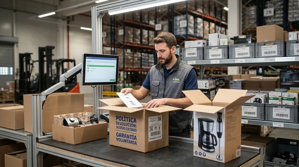 Empleado de logística de Lidl preparando un pedido de electrodomésticos en un almacén.