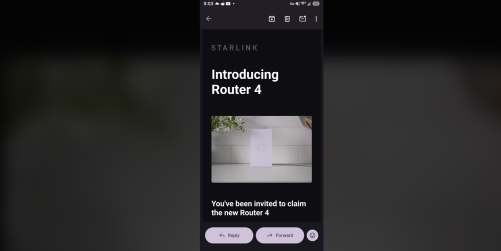Correo electrónico de Starlink con el anuncio de lanzamiento del Router 4.