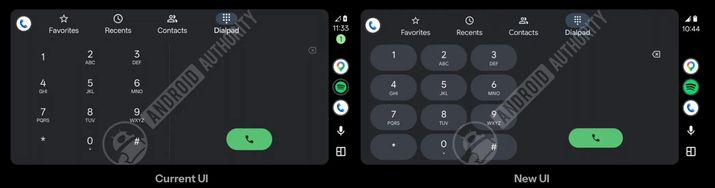 Comparativa entre la interfaz de marcado telefónico antigua y la nueva en Android Auto.