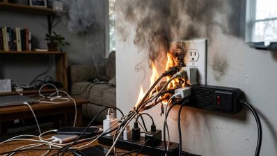 Cargadores enchufados provocando un incendio