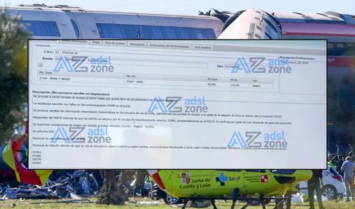 Documento técnico del parte de incidencias sobre una imagen de un accidente ferroviario con un helicóptero de emergencias del Sacyl.
