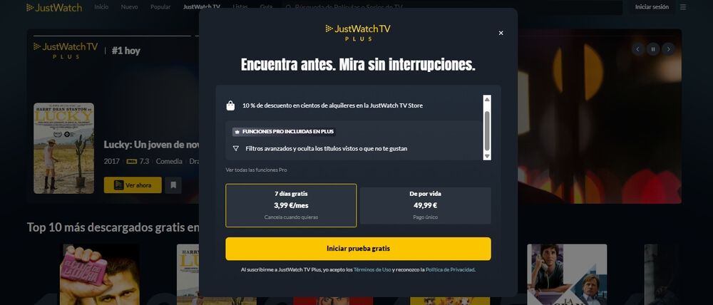 Precio de JustWatch TV Plus