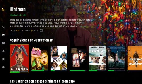 Interfaz de JustWatch TV en España