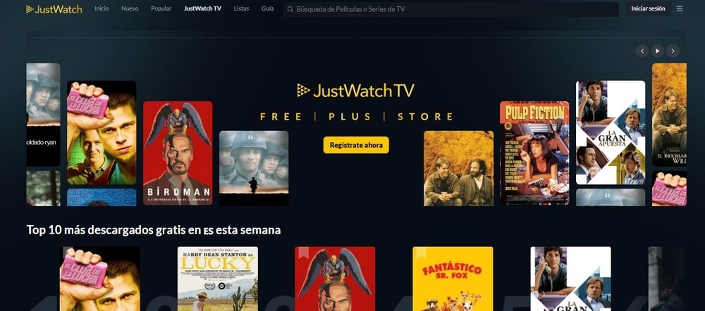 Página principal de JustWatch TV