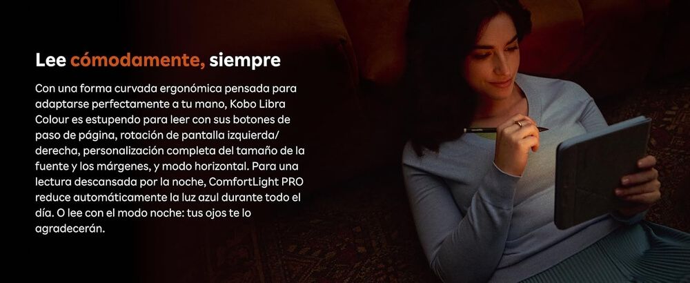 Una chica leyendo con el Kobo Libra Colour