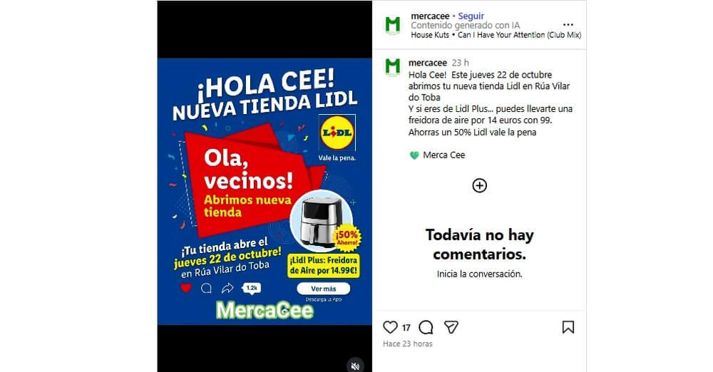 Mensaje de la apertura de Lidl en Cee