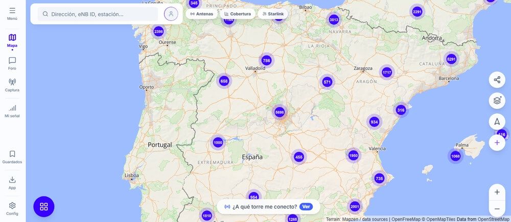 Mapa de antenas en España