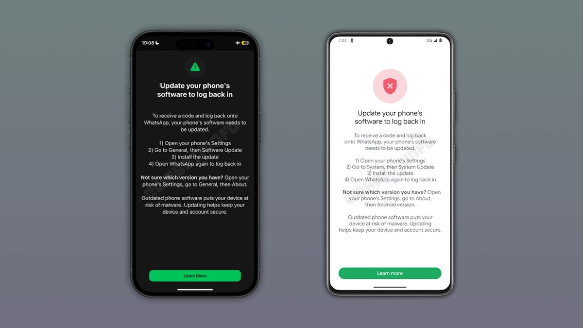 Mensaje de advertencia de software obsoleto en WhatsApp
