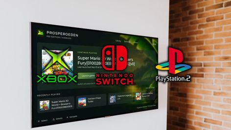 Interfaz de software ProsperoEden ejecutando juegos de diversas consolas en un televisor