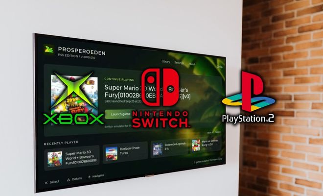 Interfaz de software ProsperoEden ejecutando juegos de diversas consolas en un televisor