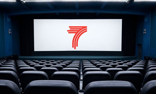Sala de cine con el logo de La Séptima