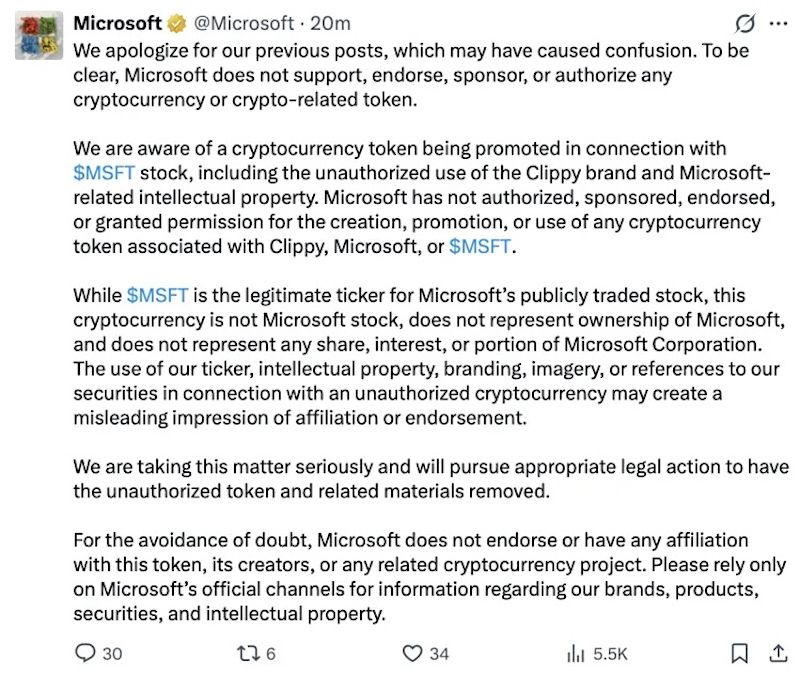Tuit de Microsoft en X