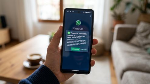 Aplicación de WhatsApp mostrando un mensaje de incompatibilidad