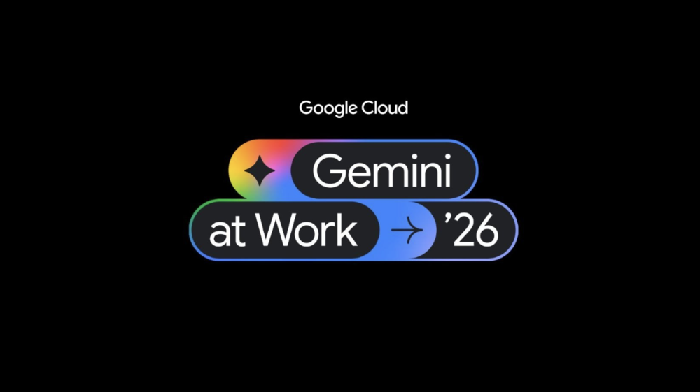 Logotipo de Google Cloud Gemini at Work '26 sobre fondo negro.