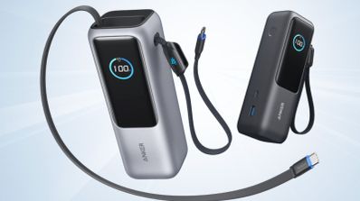 Baterías externas Anker Zolo con cables USB-C integrados y pantalla digital de carga.