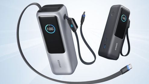 Baterías externas Anker Zolo con cables USB-C integrados y pantalla digital de carga.