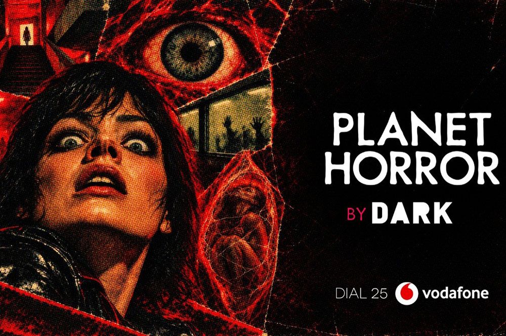 Cartel promocional de Planet Horror by DARK en Vodafone con montaje de imágenes de cine de terror
