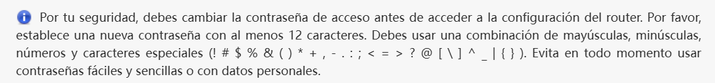 Aviso en pantalla del router ZTE F6705 sobre la obligación de cambiar la contraseña de acceso por seguridad.