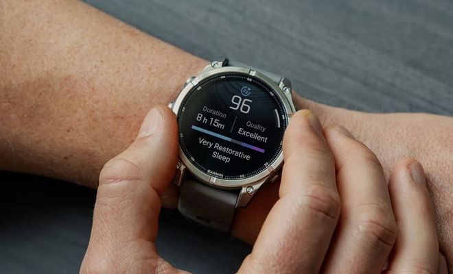 Reloj inteligente Garmin en la muñeca mostrando métricas de calidad del sueño.