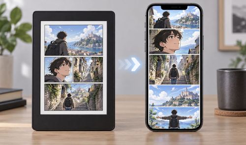 Comparativa de lectura de cómic en formato digital entre un lector de libros electrónicos y un teléfono inteligente.