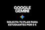 Anuncio de Google Gemini con oferta de plan para estudiantes por 0 euros sobre fondo negro.
