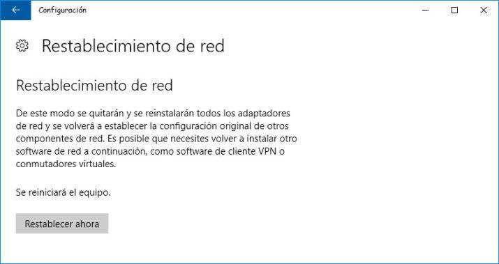 configuración de red en Windows 10