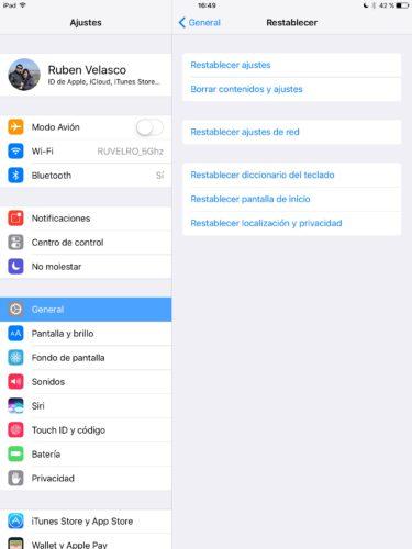 Restablecer configuración iOS