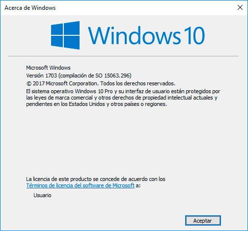 versión o build de Windows 10