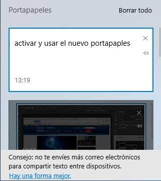 portapapeles Windows 10 October 2018 update