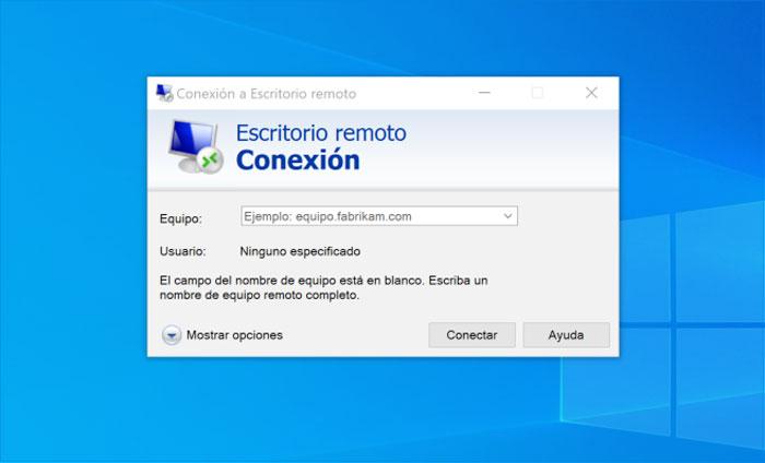 Aplicación Conexión a Escritorio Remoto de Windows