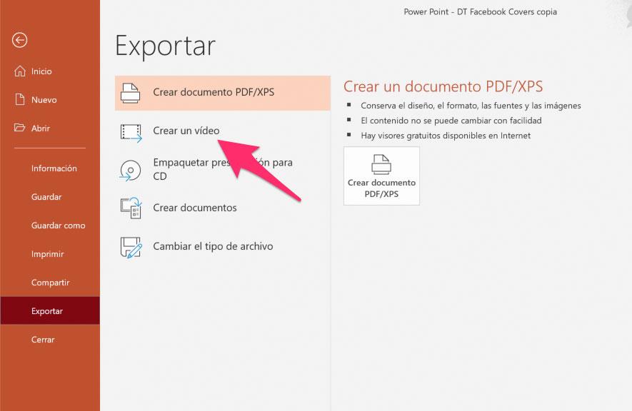 Exportar archivo de PowerPoint como vídeo