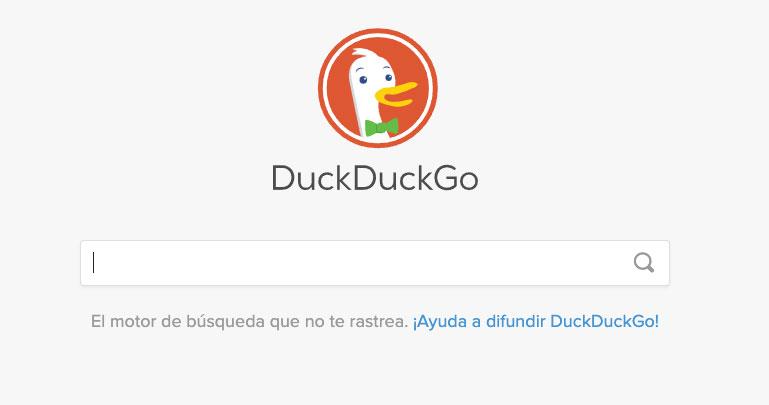 Página principal de DuckDuckGo