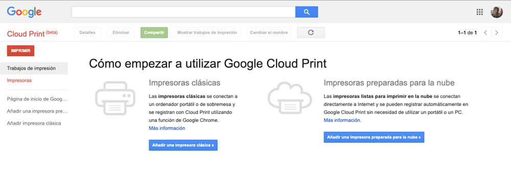 Página principal de Google Cloud Print