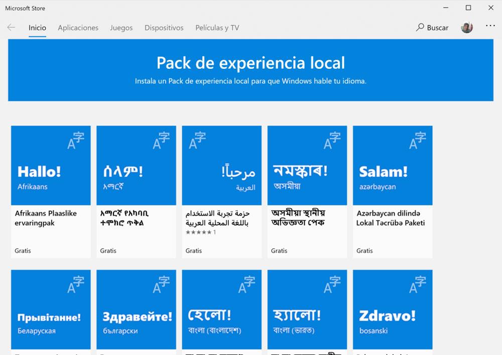 Packs de idioma de Windows 10