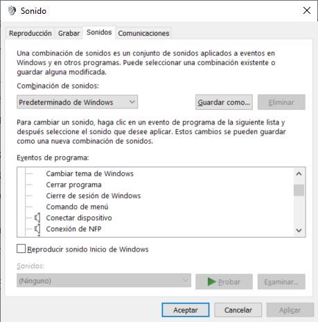 sonidos de inicio y cierre de Windows 10