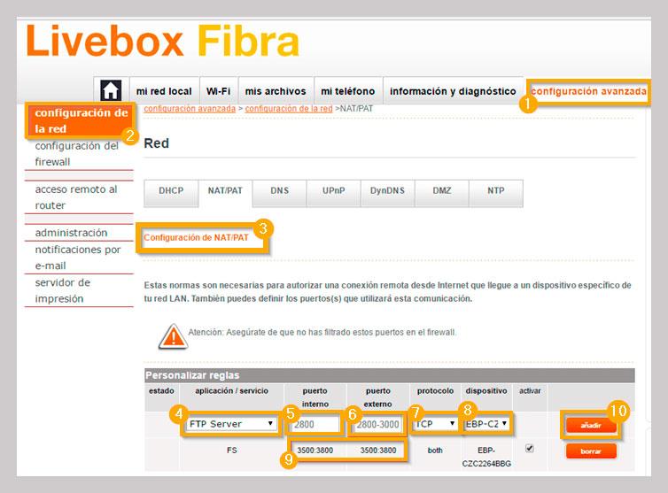 Abrir puertos en el router Livebox Fibra de Orange