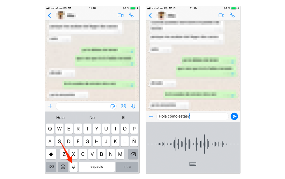 Dictado de voz en WhatsApp para iPhone