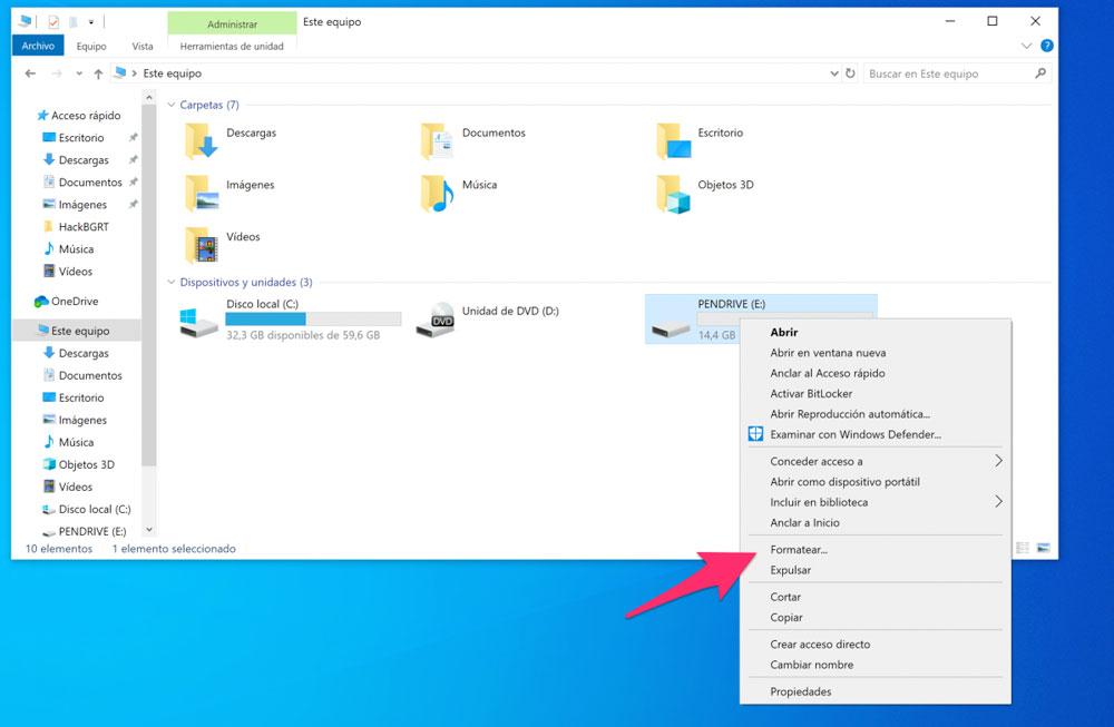 Formatear pendrive en Windows 10