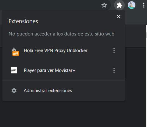 Chrome menú extensiones