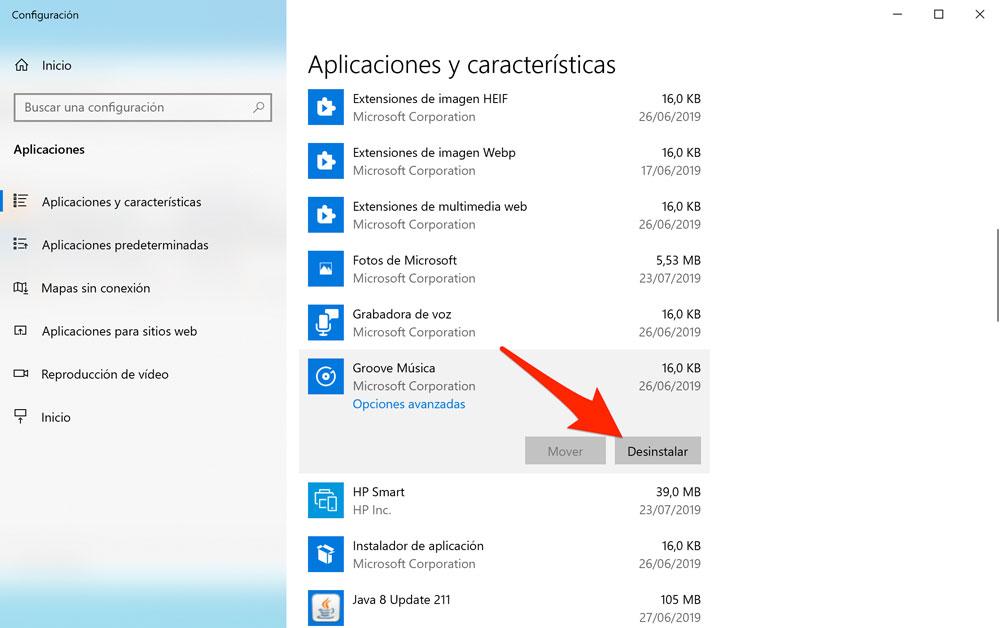 Desinstalar aplicaciones en Windows 10